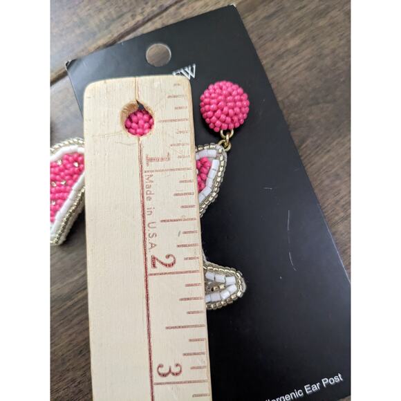 J.Crew JCREW Bead Beaded Martini Earrings Pink Multi Gold Tone Hypoallergenic - Picture 5 of 6